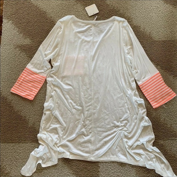 1  LEFT White Quarter Sleeve Striped Tunic Blouse - Picture 4 of 6